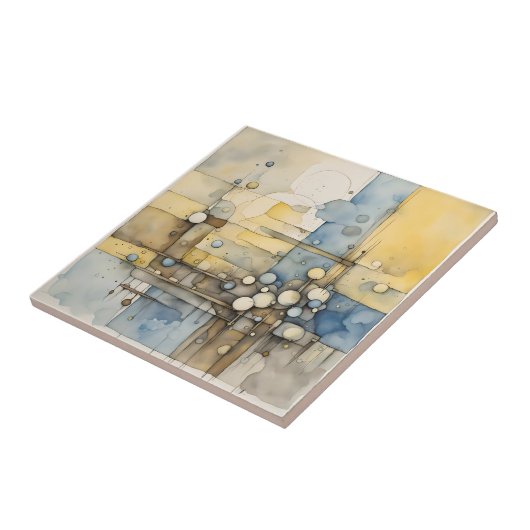 水彩抽象芸術表現者イエローブルー タイル (側面)