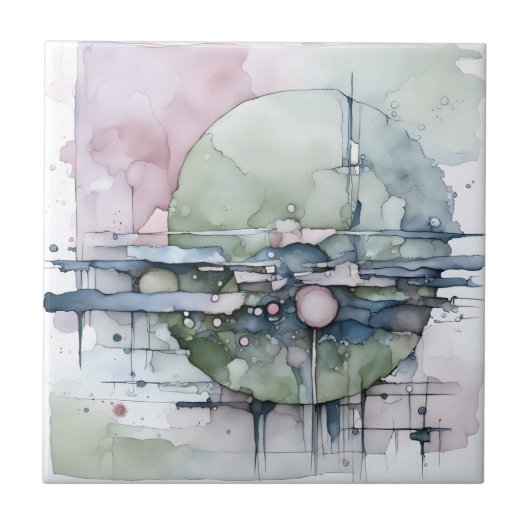 水彩抽象芸術表現者グリーンブルー タイル (正面)