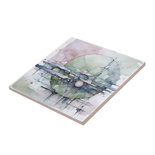 水彩抽象芸術表現者グリーンブルー タイル (側面)