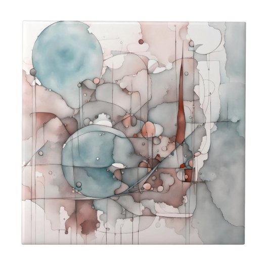 水彩抽象芸術表現者ブルーピンク タイル (正面)