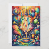 水彩抽象芸術誕生日デザイン 招待状 (正面)