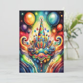 水彩抽象芸術誕生日デザイン 招待状 (スタンド正面)