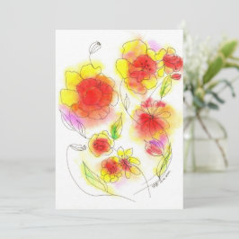 水彩抽象芸術赤と黄色の花