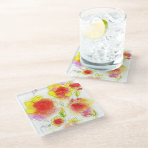 水彩抽象芸術赤と黄色の花