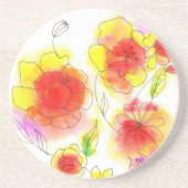 水彩抽象芸術赤と黄色の花 コースター (正面)