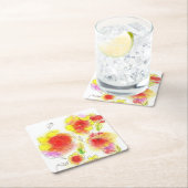 水彩抽象芸術赤と黄色の花 スクエアペーパーコースター (インサイチュ)