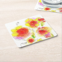 水彩抽象芸術赤と黄色の花