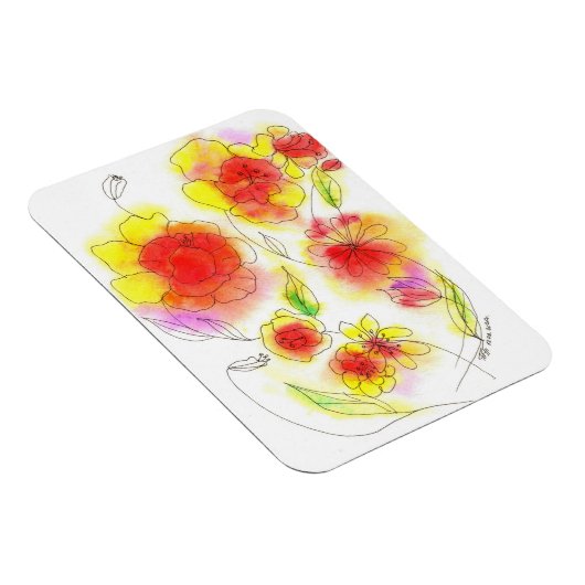 水彩抽象芸術赤と黄色の花 マグネット (右側)