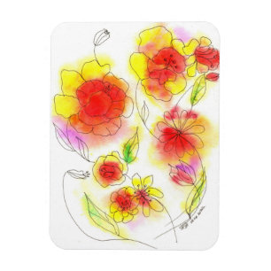 水彩抽象芸術赤と黄色の花 マグネット