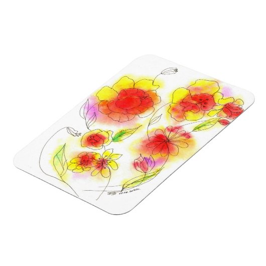 水彩抽象芸術赤と黄色の花 マグネット (左側)