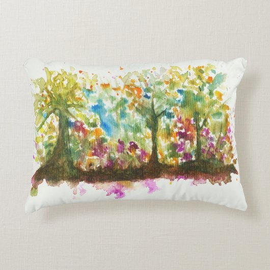 水彩抽象芸術造園芸術木林 アクセントクッション (正面)