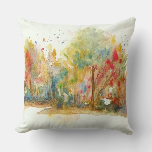 水彩抽象芸術造園芸術木林 クッション (正面)