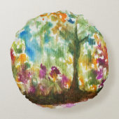 水彩抽象芸術造園芸術木林 ラウンドクッション (裏面)
