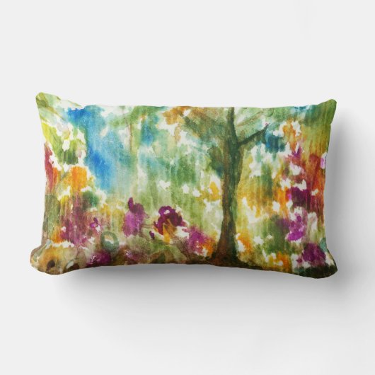 水彩抽象芸術造園芸術木林 ランバークッション (正面)