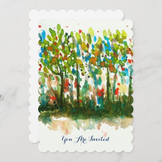 水彩抽象芸術造園芸術木林 招待状 (正面/裏面)