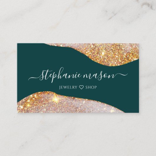 水彩抽象芸術金ゴールドグリッターユニーク緑 コーリングカード (正面)