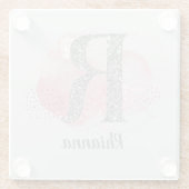 水彩抽象芸術&シルバーグリッターレターR ガラスコースター (裏面)