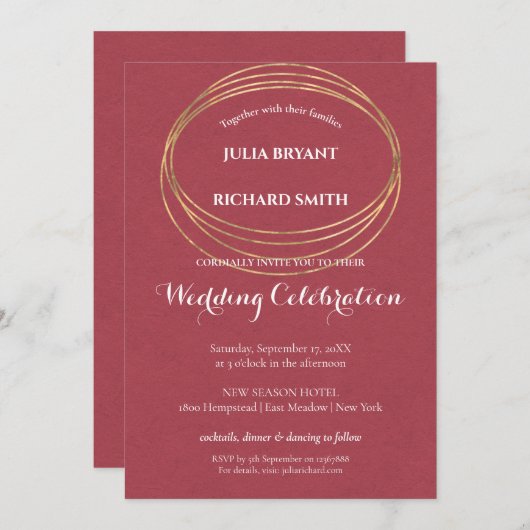 水彩抽象芸術 |ジオメトリック結婚円 招待状 (正面/裏面)