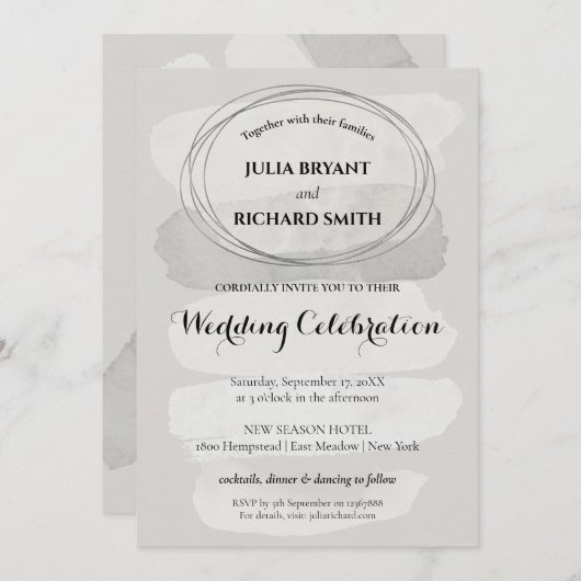 水彩抽象芸術 |ジオメトリック結婚円 招待状 (正面/裏面)