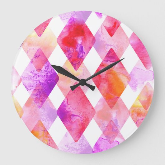 水彩抽象芸術：ハンドシ色彩の鮮やかームレス。 ラージ壁時計 (正面)