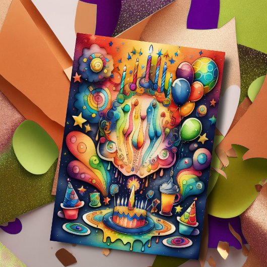 水彩抽象誕生日デザイン 招待状