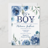 水彩招待状付きボーイベビーシャワー花模様 招待状 (正面)