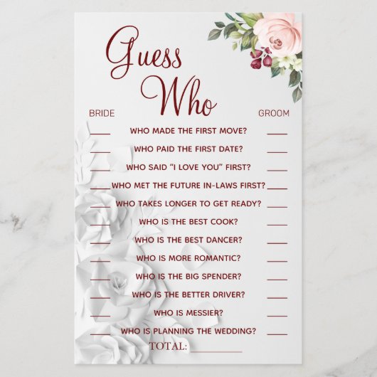 水彩推測誰のブライダルシャワーゲームカード チラシ (正面)