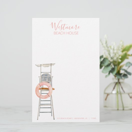 水彩救命スタンド椅子ビーチハウス 便箋 (スタンド正面)