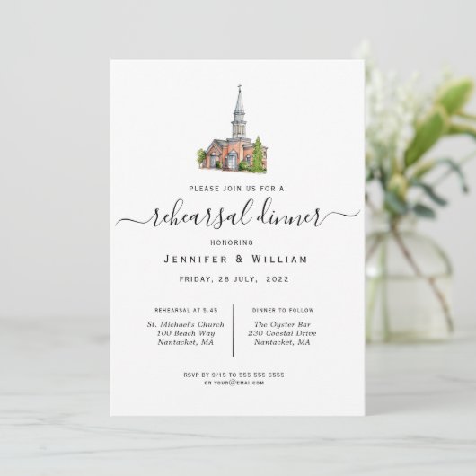 水彩教会のリハ結婚ーサルディナー 案内状 (スタンド正面)