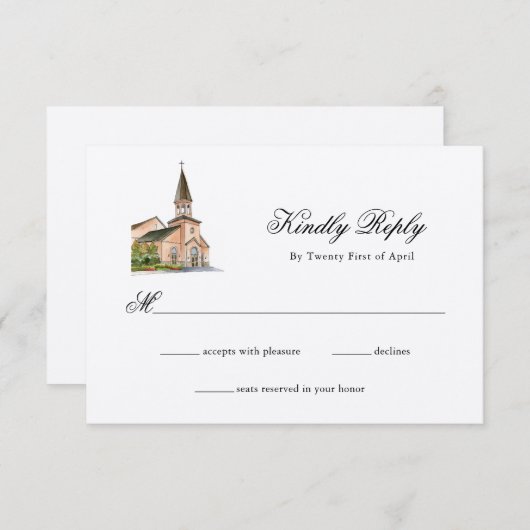 水彩教会ウェディングの出欠確認 出欠カード (正面/裏面)