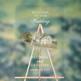 水彩教会モノグラ伝統的ム結婚ズ アクリルサイン