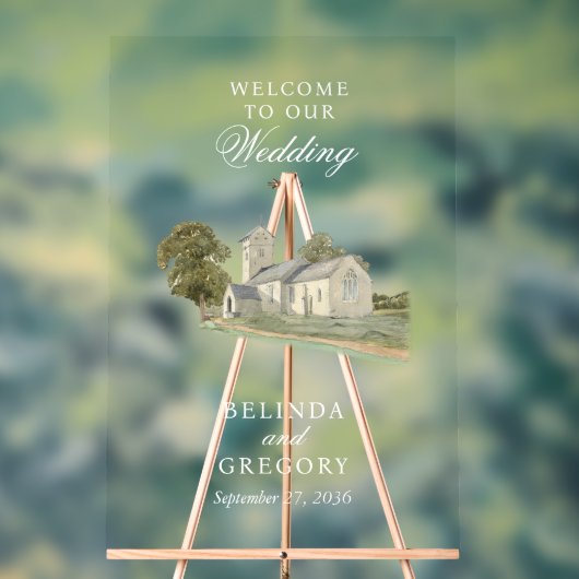 水彩教会モノグラ伝統的ム結婚ズ アクリルサイン (ニュートラル)