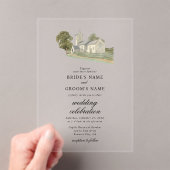 水彩教会モノグラ伝統的ム結婚ズ アクリル招待状 (インサイチュ (ポータブル))