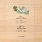 水彩教会モノグラ伝統的ム結婚ズ アクリル招待状 (正面)