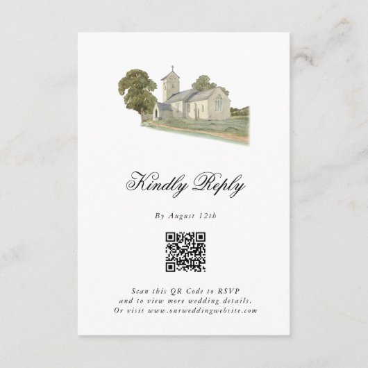 水彩教会モノグラ伝統的ム結婚ズ エンクロージャーカード (正面)