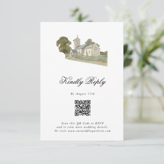 水彩教会モノグラ伝統的ム結婚ズ エンクロージャーカード (スタンド正面)