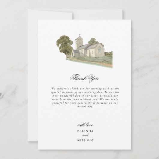 水彩教会モノグラ伝統的ム結婚ズ サンキューカード (正面)