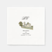 水彩教会モノグラ伝統的ム結婚ズ スタンダードカクテルナプキン (正面)