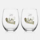 水彩教会モノグラ伝統的ム結婚ズ ステムなしワイングラス (裏面)