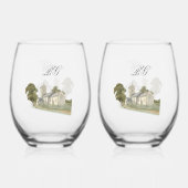 水彩教会モノグラ伝統的ム結婚ズ ステムなしワイングラス (正面)