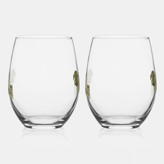 水彩教会モノグラ伝統的ム結婚ズ ステムなしワイングラス (左)