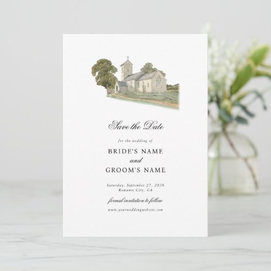 水彩教会モノグラ伝統的ム結婚ズ セーブザデート (スタンド正面)