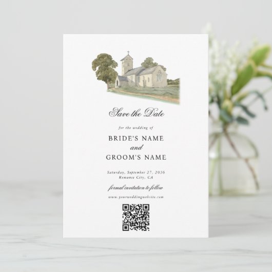 水彩教会モノグラ伝統的ム結婚ズ セーブザデート (スタンド正面)