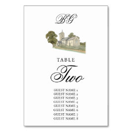 水彩教会モノグラ伝統的ム結婚ズ テーブルナンバー