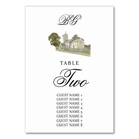 水彩教会モノグラ伝統的ム結婚ズ テーブルナンバー (正面)