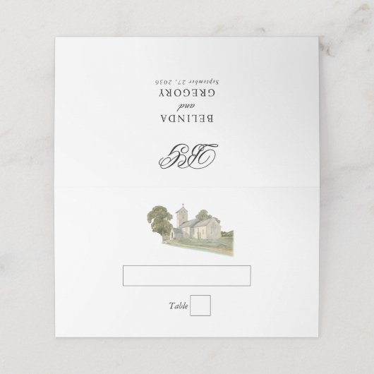 水彩教会モノグラ伝統的ム結婚ズ プレイスカード (外部開封)