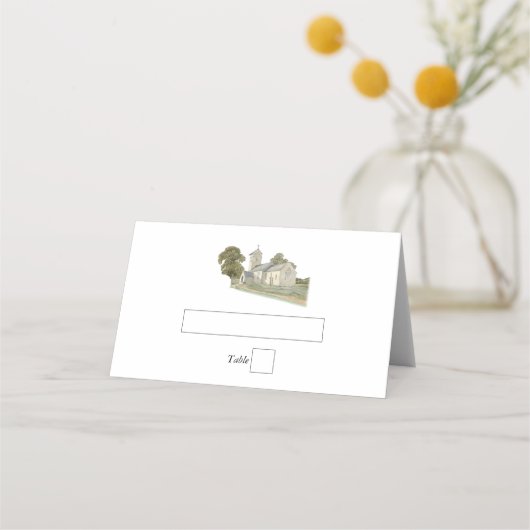 水彩教会モノグラ伝統的ム結婚ズ プレイスカード (正面)
