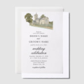 水彩教会モノグラ伝統的ム結婚ズ ベラム紙招待状 (オフセット)