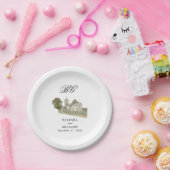 水彩教会モノグラ伝統的ム結婚ズ ペーパープレート (パーティー)