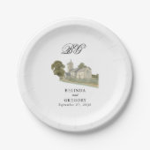 水彩教会モノグラ伝統的ム結婚ズ ペーパープレート (正面)